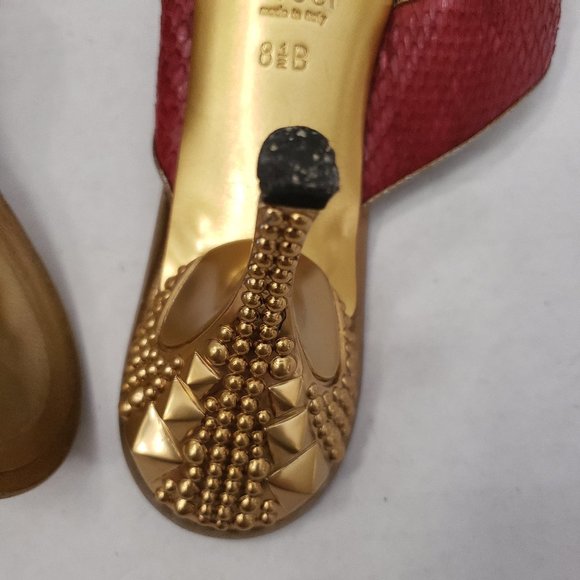 Gorgeous Gucci Runway Python Snakeskin Gold Kitten Heel Red Sandals 8.5 - Picture 12 of 16